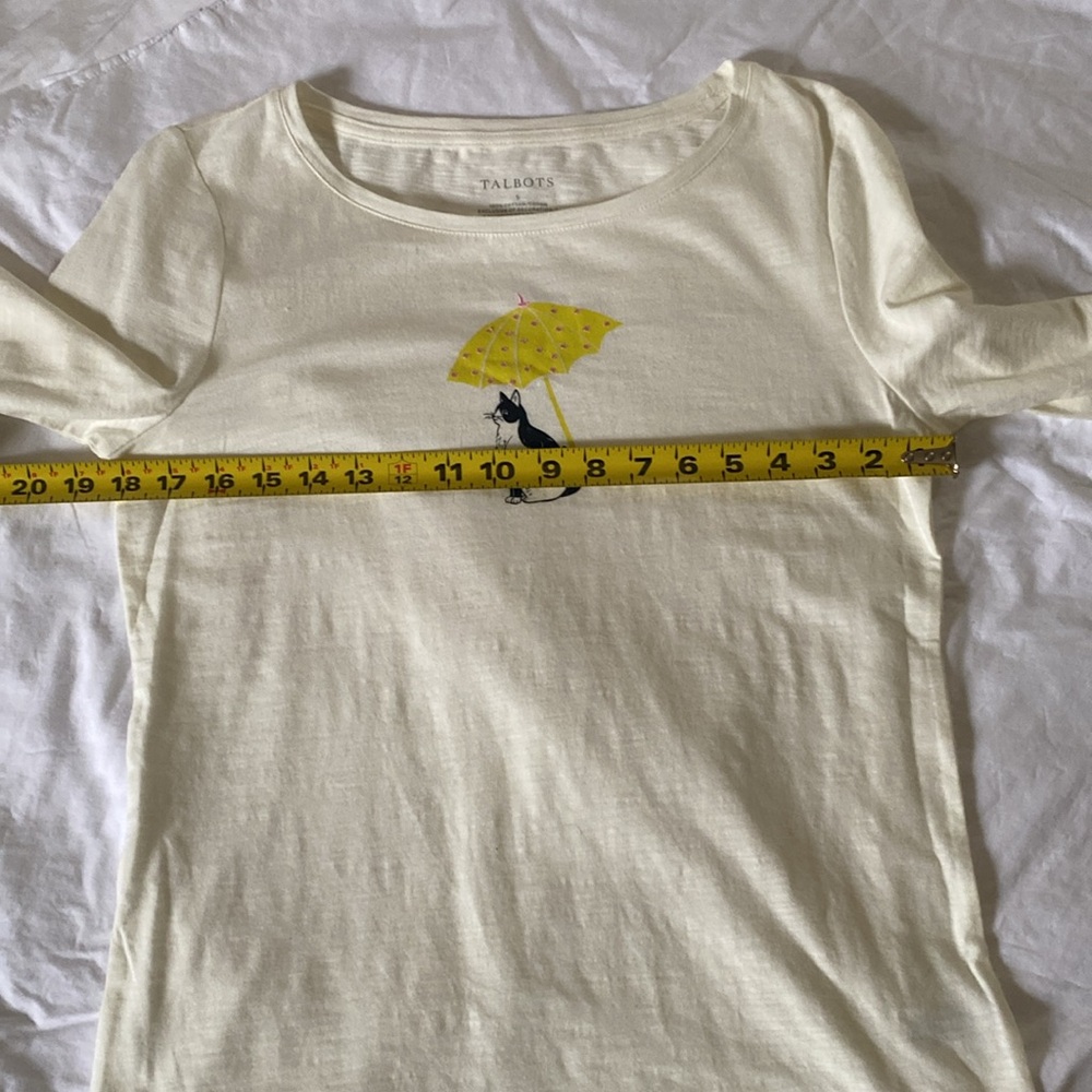 Talbots Small Tuxedo Cat Off White 3/4 Sleeve Scoop Neck Cotton Tee New - Picture 9 of 13